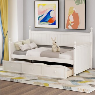 TOSWIN Stable and Classic Bed Frame Solid Wood Daybed with Three Drawers ,Twin Size Daybed,No Box Spring Needed ,White