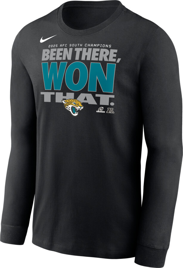 Nike Jacksonville Jaguars 2025 AFC South Champions Trophy Collection Men's NFL Long-Sleeve T-Shirt in Black | NKAC00A9NZ-KZ5