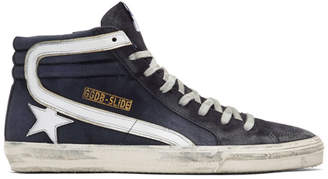 Golden Goose Navy Denim Slide High-Top Sneakers