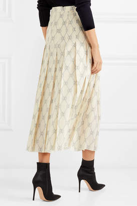 Gucci Pleated Printed Washed-silk Midi Skirt - Ivory