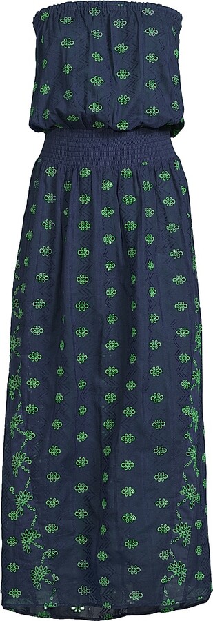 Women's Cynthia Cotton Eyelet Midi-Dress - Navy Palm Green - Size Small