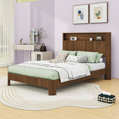 Latitude Run Wooden Platform Bed with Charging Station and Headboard