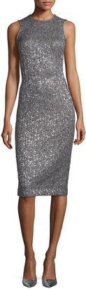 Michael Kors Shimmery Sleeveless Sheath Dress, Slate/Silver