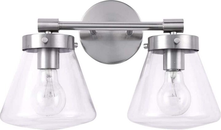 Parrot Uncle Gleam 15.25 in. 2-Light Brushed Nickel Vanity Light with Clear Glass Shades
