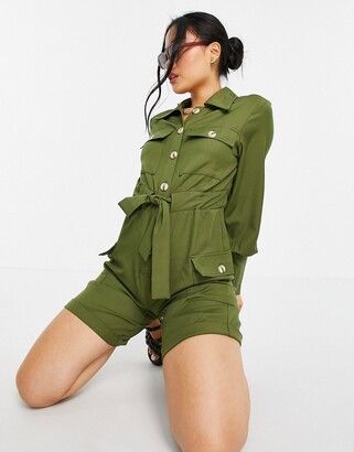 Unique21 Petite utility romper in olive green - ShopStyle