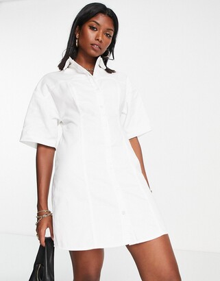 ASOS DESIGN twill mini shirt dress in white