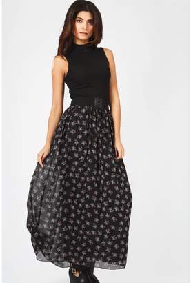 Select Fashion Fashion Womens Black Spriggy Corset Belt Maxi Skirt - size 8