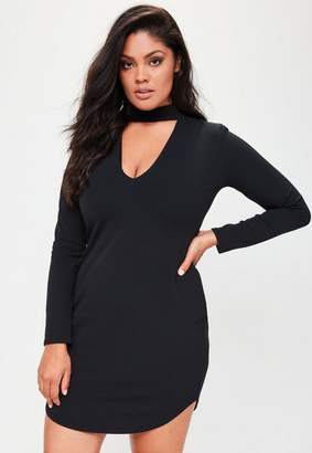 Missguided Plus Size Choker Neck Curve Hem Mini dress Black