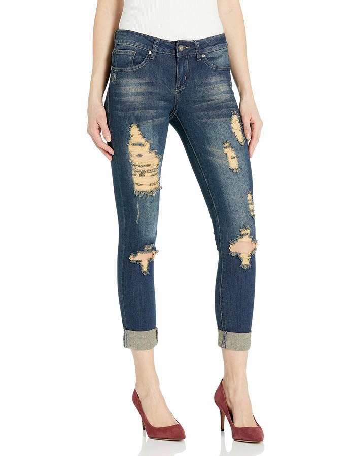 Celebrity Pink Dollhouse Juniors Womens Blue Denim Stretch Jeans Ripped Distressed Jean Pants
