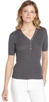 Thumbnail for your product : Vkoo grey ribbed cotton three-quarter sleeve henley top