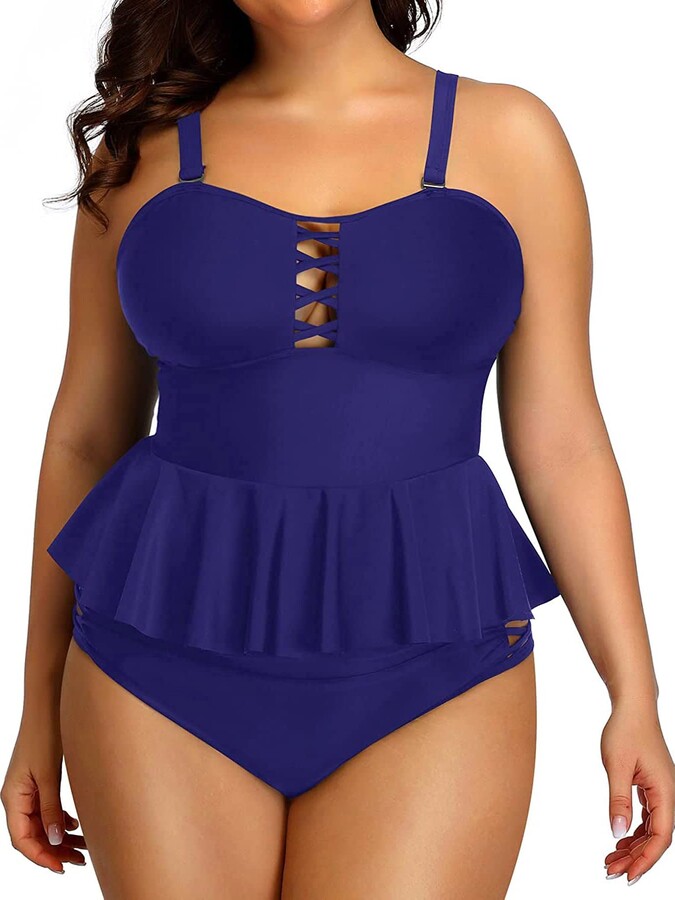 Yonique Plus Size Swimsuits for Women Tummy Control Two Piece Bathing Suits  Peplum Tankini Tops High Waisted Swimwear - ShopStyle