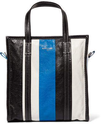 Balenciaga Bazar Small Striped Textured-leather Tote - Blue