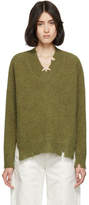Thumbnail for your product : Maison Margiela Green Destroyed V-Neck Sweater