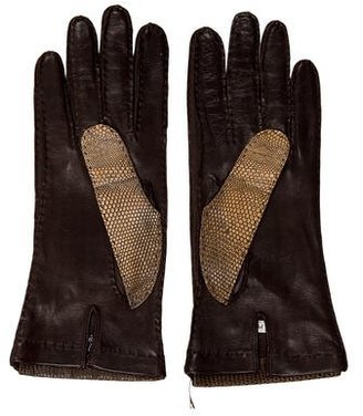 Prada Lizard & Leather-Paneled Gloves