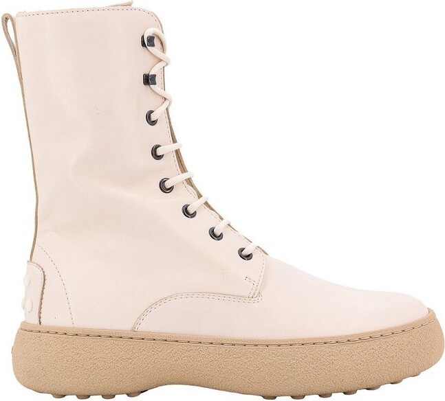 TOD'S women shoes Kate laced combat boot white leather