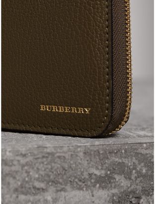 Burberry House Check and Grainy Leather Ziparound Wallet, Green