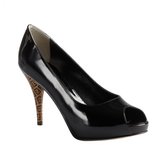 Thumbnail for your product : Fendi black patent leather zucca printed heel peep toe pumps