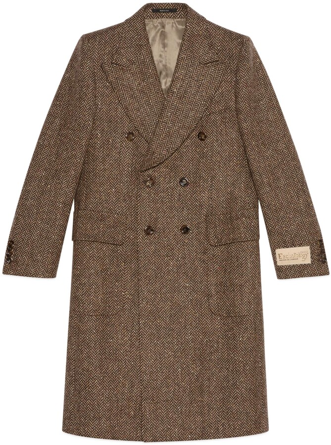 Single Breasted Wool Coat in Brown - Gucci