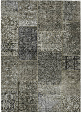 10' X 14' Brown Patchwork Washable Indoor Outdoor Area Rug