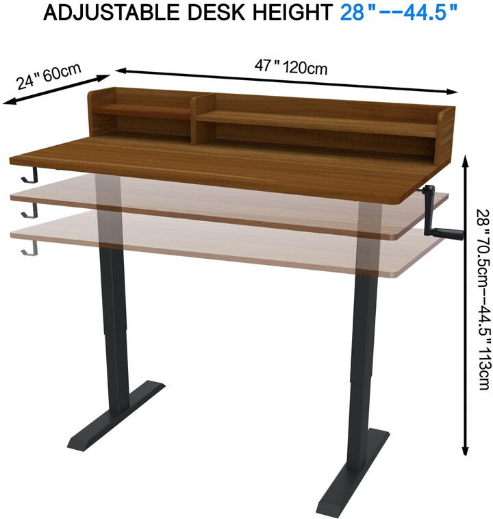 TOSWIN 47' Manual Height Adjustable Office Desk with Bookshelf Teak