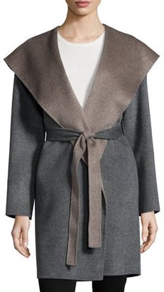 Fleurette Double-Face Hooded Wool Wrap, Gray