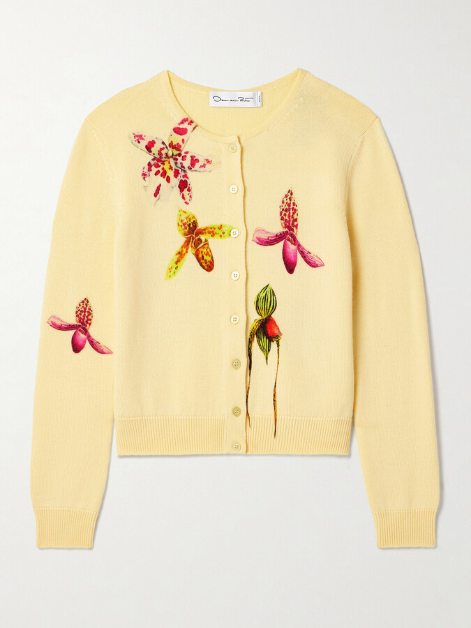 Oscar de la Renta Floral-print Wool Sweater - Yellow