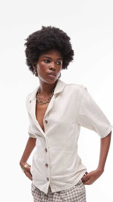 Topshop denim tie back shirt in ecru stripe - ShopStyle