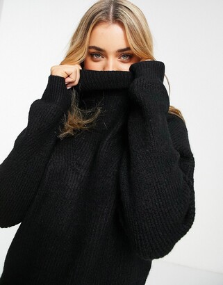 Pimkie exclusive knitted roll neck dress in black
