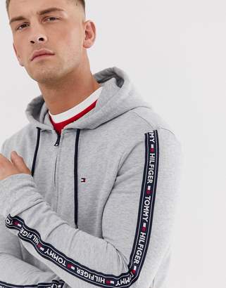 Tommy Hilfiger Authentic Full Zip Hoodie Side Logo Taping In Grey Marl