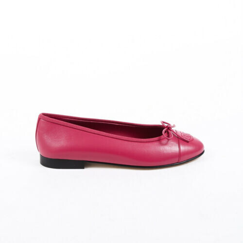 Chanel pink lambskin cc cap toe ballet flats sz 37.5