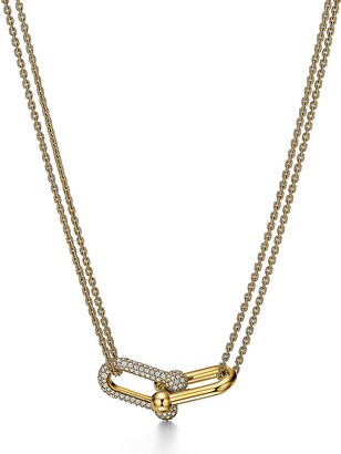 tiffany hardwear large double link pendant in yellow gold with pave diamonds