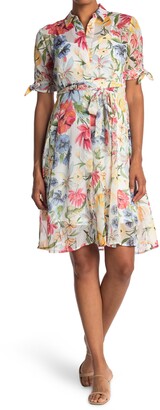 calvin klein floral chiffon shirtdress