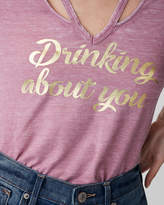 Thumbnail for your product : Express Drinking About You Graphic Slash Neck Burnout Tee