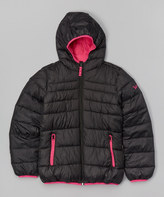 Thumbnail for your product : Hawke & Co Black & Pink Fleece-Lined Puffer Coat - Girls