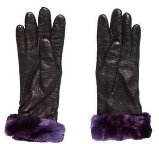 Neiman Marcus Leather Fur-Trimmed Gloves