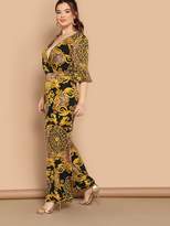 Thumbnail for your product : Shein Plus Surplice Neck Flutter Sleeve Scarf Jumpsuit