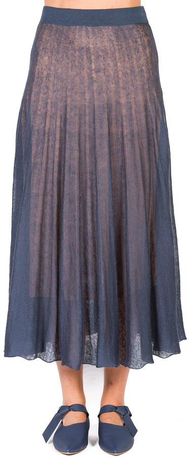 Agnona Linen-Silk Pleated Midi Skirt - ShopStyle