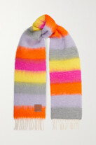 Thumbnail for your product : Loewe Leather-trimmed Fringed Striped Mohair-blend Scarf - Red