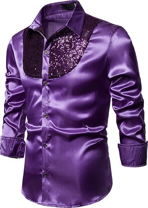 COOFANDY Men's Luxury Satin Dress Shirt Shiny Silk Long Sleeve Button Up  Shirts Wedding Shirt Party Prom