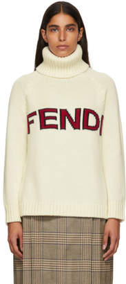 Fendi White Wool Logo Turtleneck