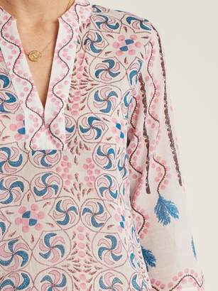 Le Sirenuse Le Sirenuse, Positano - Giada Kantha Shell Print Long Sleeved Dress - Womens - Pink Print