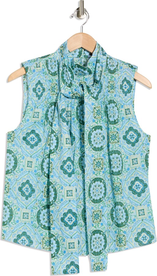 Derek Lam Allie Bow Neck Sleeveless Cotton Top