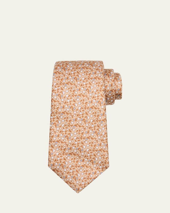 Kiton Men's Micro-Floral Silk 7-Fold Tie