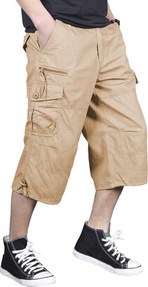 FEDTOSING Mens Casual Cargo Long Shorts Cotton Capri Pants Knee Length  Shorts with Multi Pockets Elastic Waist（Black 40） - ShopStyle