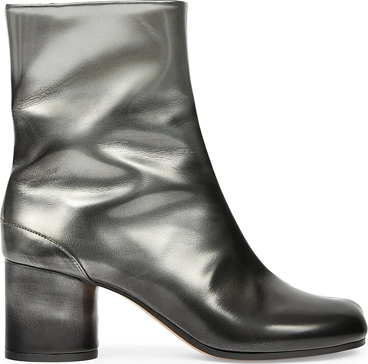 Women's Tabi 60MM Metallic Leather Ankle Boots - Silver Black - Size 5