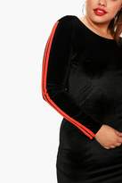 Thumbnail for your product : boohoo Plus Stripe Sleeve Velvet Bodycon Dress