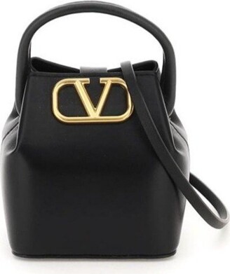 V Logo Signature Mini Canvas Bucket Bag in Turquoise - Valentino