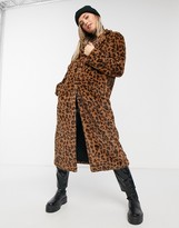 Thumbnail for your product : Liquorish maxi straight faux fur coat in animal print