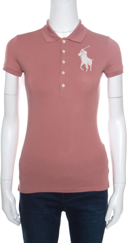 Ralph Lauren Blush Pink Cotton Beaded Logo Embellished Polo T- Shirt XS -  ShopStyle