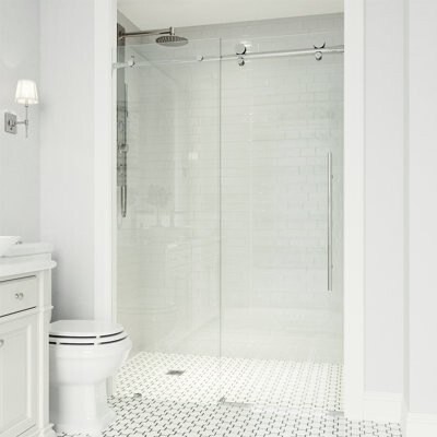 VIGO Elan E-Class 64-68" W x 76" H Sliding Frameless Shower Door with 3/8" Clear Glass